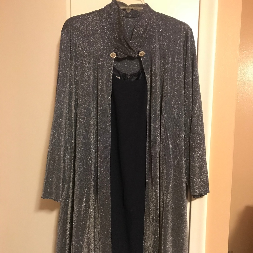 Two Piece Sparkly Gray Jacket over Black Dress